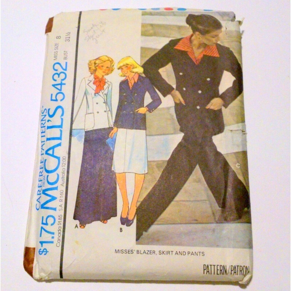 Vtg  McCall's Sewing Pattern 5432 Blazer Pants Top Size 8 Uncut 1977